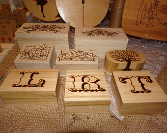 Hand engraved wooden box (letters)