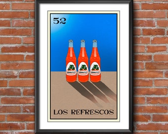 Los Refrescos-Loteria 13x19 Art Print,loteria art,loteria print,wall art,home decor,fine art,giclee,mexican drinks,east los,old school