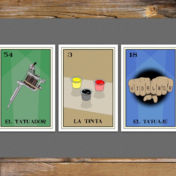 Tattoo Shop Loteria 13x19 Art Print Set (3),FREE DOMESTIC SHIPPING,loteria print,home decor,fine art,tattoo artist,tattoo shop,ink slinger