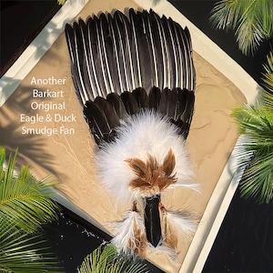 SMUDGE FAN Genuine EAGLE/Mallard Duck-Feather Smudging wand, Prayer Feather, Smudging fan, rare feathers, boho, Permit Supplied