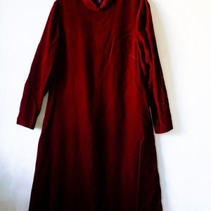 Vintage Orvis Rot Crushed Samt Langarm Kleid Faint Floral 14 Maxi Robe Hausmantel