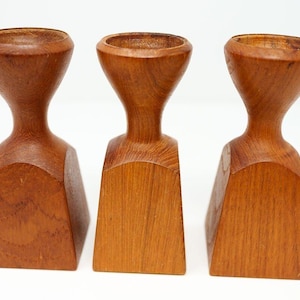 Set of 3 Dansk Jenns Quistgaard Dansk Danish Teak Wood Candle Holders 6.25" MCM