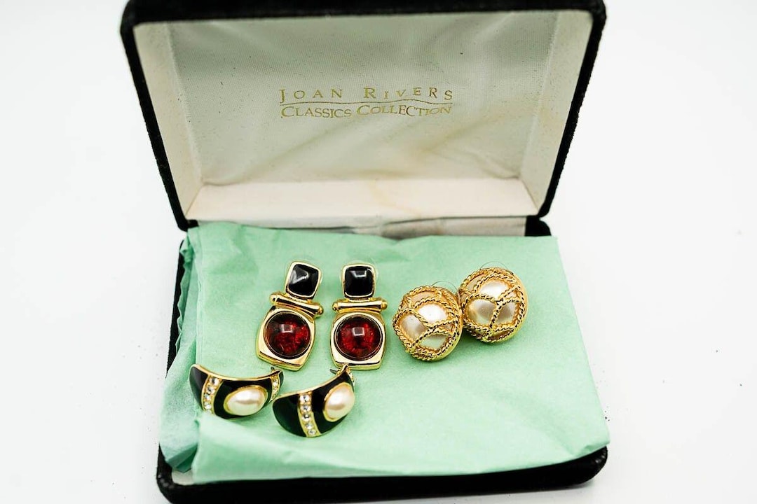 Joan Rivers Classics Collection 3 Earrings Set Gold Tone Celluloid Faux ...