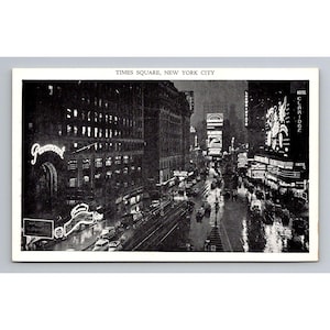 Carte postale vintage Times Square New York City Night Scene par Ewing Galloway sans affectation