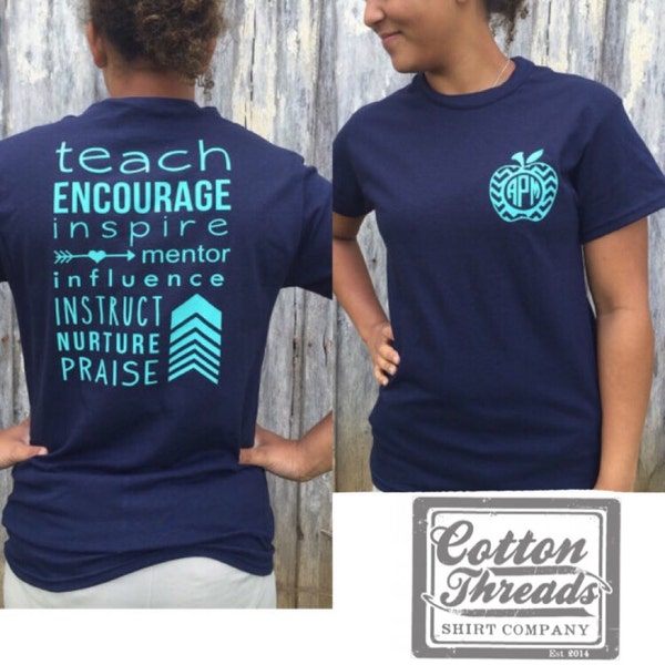 Monogrammed Teacher T-shirt, Teacher T-Shirt, Teacher Appreciation Gift, Teacher Shirt, Monogrammed, Monogrammed Chevron Apple
