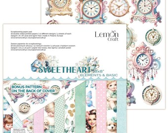 Pila de papel para álbum de recortes básico de 8 x 8 y elementos Sweetheart de Lemoncraft