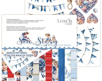 Pila de papel para álbum de recortes de 8 x 8 elementos Sea Story de Lemoncraft