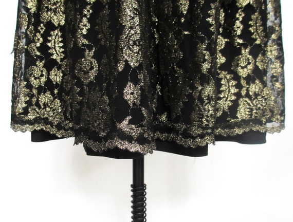 Vintage metallic lace metallic black gold midi sk… - image 4