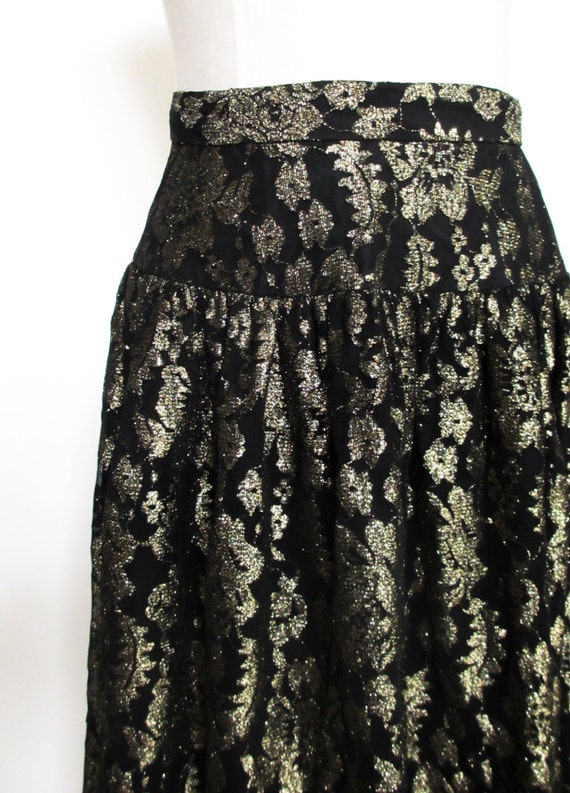 Vintage metallic lace metallic black gold midi sk… - image 2