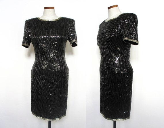 Vintage DEADSTOCK black sequin metallic dress