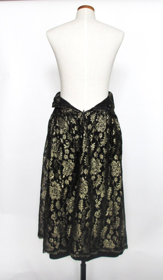 Vintage metallic lace metallic black gold midi sk… - image 5