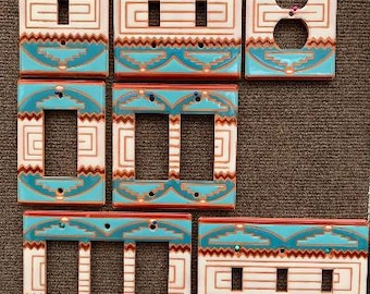 Decorative light switch covers, Wall plates, switch covers, single switch, double switch, triple switch, Southwest Turquoise Clouds