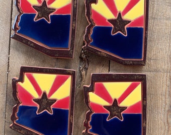 Arizona Flag, Copper State, Set of 4, Absorbent Coasters, Made in Arizona Gifts