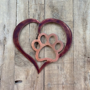 Hearts and Dog paws, Metal wall art, Dog decor, Animal Wall Art, FREE shipping