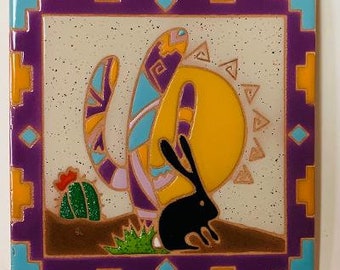 Southwest Bunny, decorative 6x6 tile, trivet, wall art