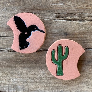 car coaster, car accessory set of 2, hummingbird & saguaro, southwest living