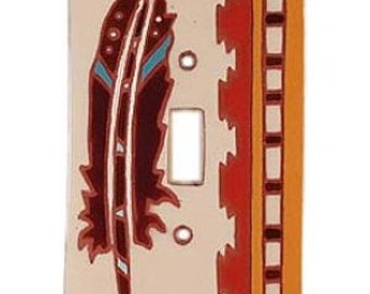 Light switch coverings painted,  southwest feather , Single Rocker, Double toggle, triple rocker, switch plate covers, wall switch plates