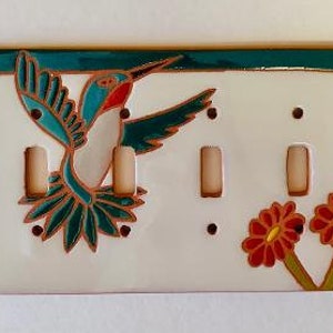 Southwest, Hummingbird, hand painted, quadruple toggle, 4 switch cover