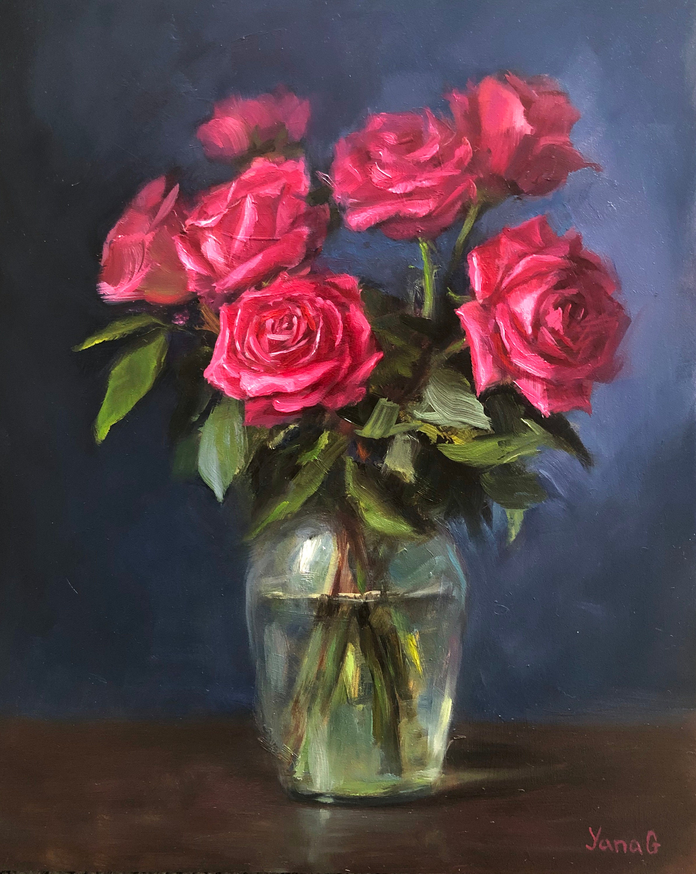 Painting Oil painting flowers painting roses in a vase pink roses oil
