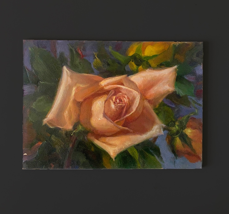 Rose Oil Painting Fine Art Roses Oil Painting Salmon Rose Original Oil Painting Peach Rose Rose Art