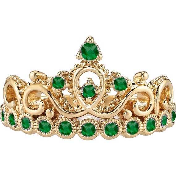 14K Gold Emerald Princess Crown Ring (May Birthstone) - AZDBR5456GENU14K-EM