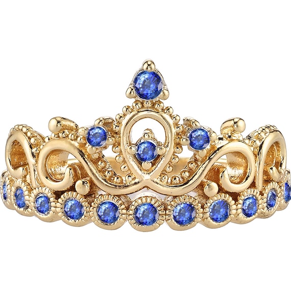 14K Gold Sapphire Princess Crown Ring (September Birthstone) - AZDBR5456GENU14K-SA