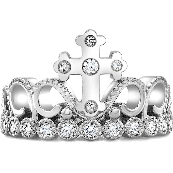 Guliette Verona Rhodium-plated Sterling Silver Cross Crown Rings - GVCRS5456SS