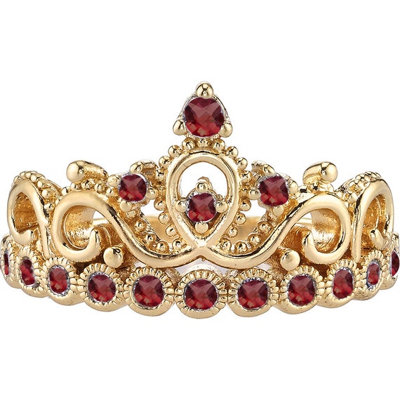 14K Gold Garnet Princess Crown Ring (January Birthstone) - AZDBR5456GENU14K-GA