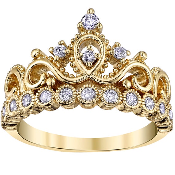 Guliette Verona Yellow Gold-plated Sterling Silver Princess Crown Rings - AZDBR5456GP