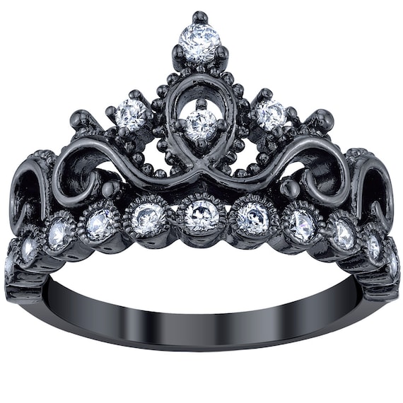 Guliette Verona Black Rhodium-plated Sterling Silver Princess Crown Rings - AZDBR5456BR