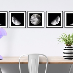 Phases of the Moon 5 Piece Set, Moon Phases Wall Art image 1