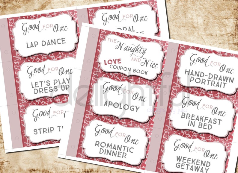 Birthday Anniversary Printable Christmas Gift Instant Download MATURE CONTENT The Naughty /& Nice Love Coupon Book Valentine/'s