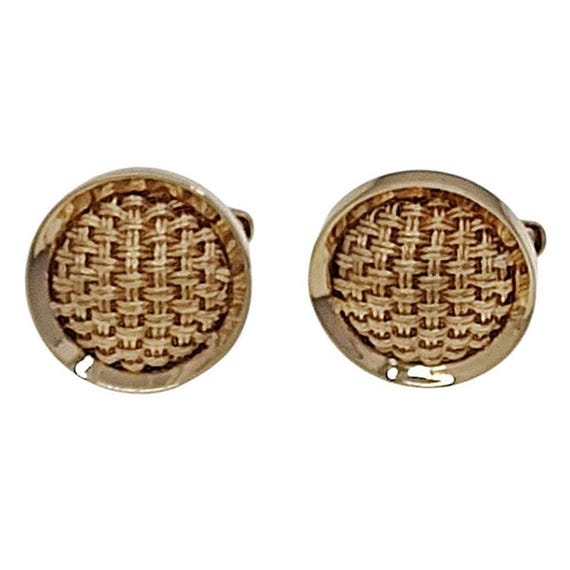 Solid 14K Gold Round Cufflinks - image 1