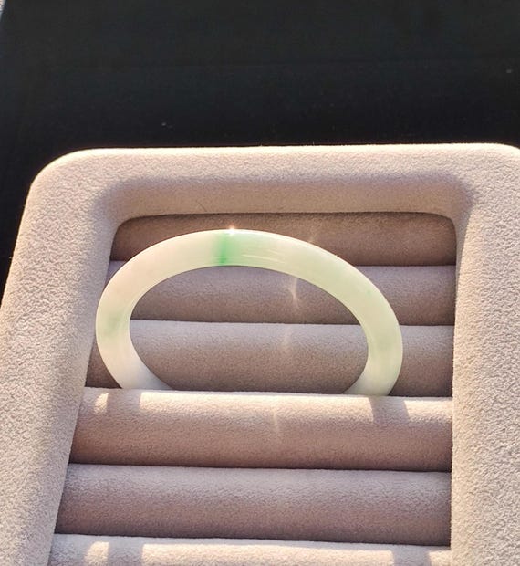 Light Green Solid Jade Bangle Bracelet - image 7