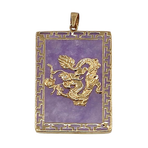 14K Gold Dragon Lavender Jade Pendant