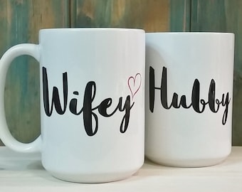 Wifey Hubby Mugs: His and Hers Coffee Cups, Couple Gift
