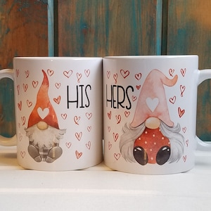 His and Hers, Gnome Mugs, Set of 2 Mugs, Gnome Gift, hearts