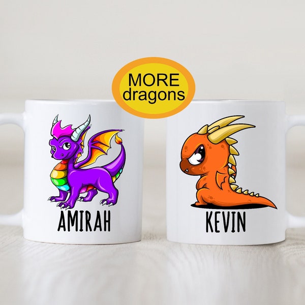 Personalized dragon mug, custom name mug with dragon, dragon mug, dragon gift, cute dragon