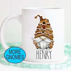 Gingerbread gnome mug, Christmas gnomes,  Pick your Own Gnome, Name coffee mug, Custom Gnome with Personalization, hot cocoa mug