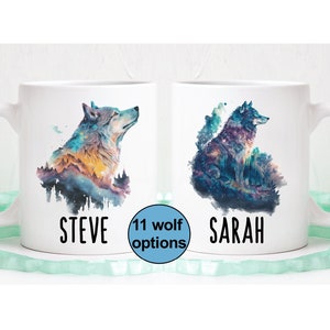 Wolf mug, custom name coffee mug, wolf gift, wolf art, dishwasher safe