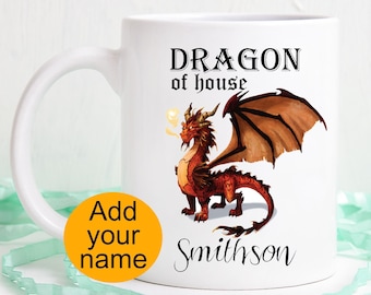 Dragon mug, personalized dragon mug, custom name mug with dragon, dragon gift, dragon house of
