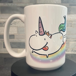Funny Unicorn Fart Mug That Wraps Around Mug: Rainbow Design