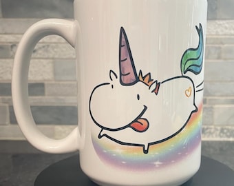 Funny Unicorn Fart Mug That Wraps Around Mug: Rainbow Design