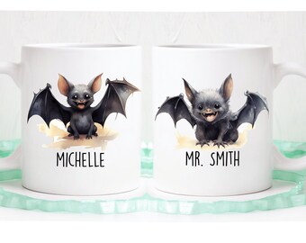 Bat mug, chiropterist, bat gift, cute bat, fall mug, custom name mug, October mug, scary bat, Halloween coffee mugs