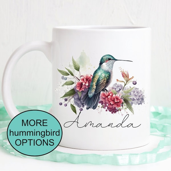 Hummingbird mug, custom name coffee mug, bird lover gift, hummingbird art, cute coffee mug, dishwasher safe