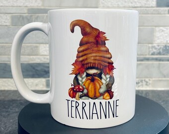 Personalized Fall Gnome Coffee Mug, Pumpkin Decor