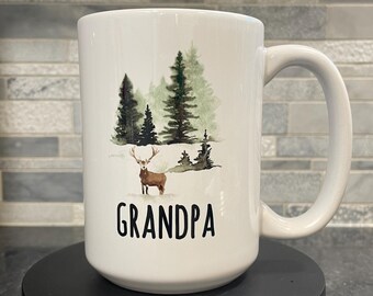 Custom Name Deer Coffee Mug: Hunter Gift, Woods Scene