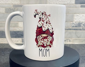 Personalized Christmas Gnome Mug: Candy Cane Coffee Mug