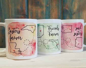 Long distance mug, state mug, Best friend gift, going away gift, state to state, sister gift