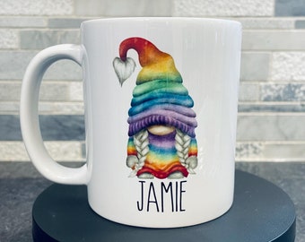 Rainbow Gnome Coffee Mug: Personalized Name Mug